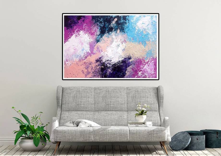 Blue Hand-painted Oversized Pink Abstract Canvas Wall Art 9JTMA